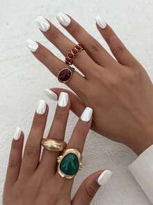 Set de 4 anillos de joyería de metal con gemas geométricas en estilo bohemio, un regalo versátil para fiestas, bodas y ocasiones casuales para mujeres y parejas