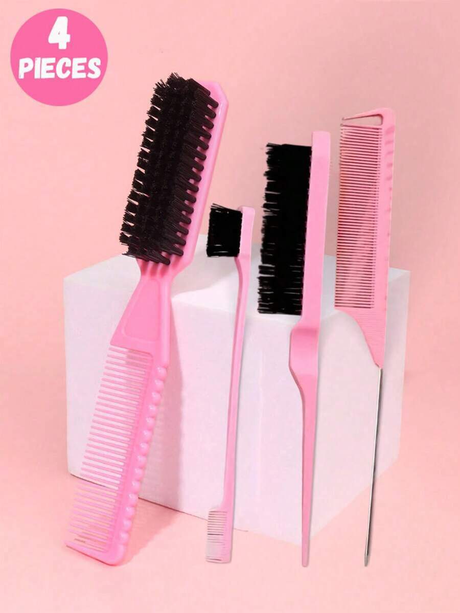 4pcs/Set Hair Styling Comb Set For Kids, 2-In-1 Teasing Comb, Highlighting Tail Comb, Eyebrow Brush - Multicolor - View 1