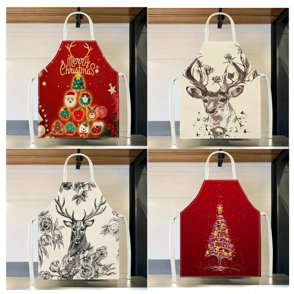 1 Stück Weihnachtsmuster Schürze, kreativ und Lustig bedruckte Reinigungsschürze für Zuhause, wasserdicht und ölfest, leicht zu reinigende Küchen-/Kochschürze, kreative Haushaltsschürze, Arbeitsuniform