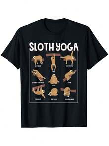 Funny Sloth Yoga Graphic T-Shirt For Men & Women – "SLOTH YOGA" Design, Comfortable Cotton Crew Neck Tee, Casual Summer Wear, Perfect Gift For Animal & Yoga Lovers - 黑色 - 查看 1