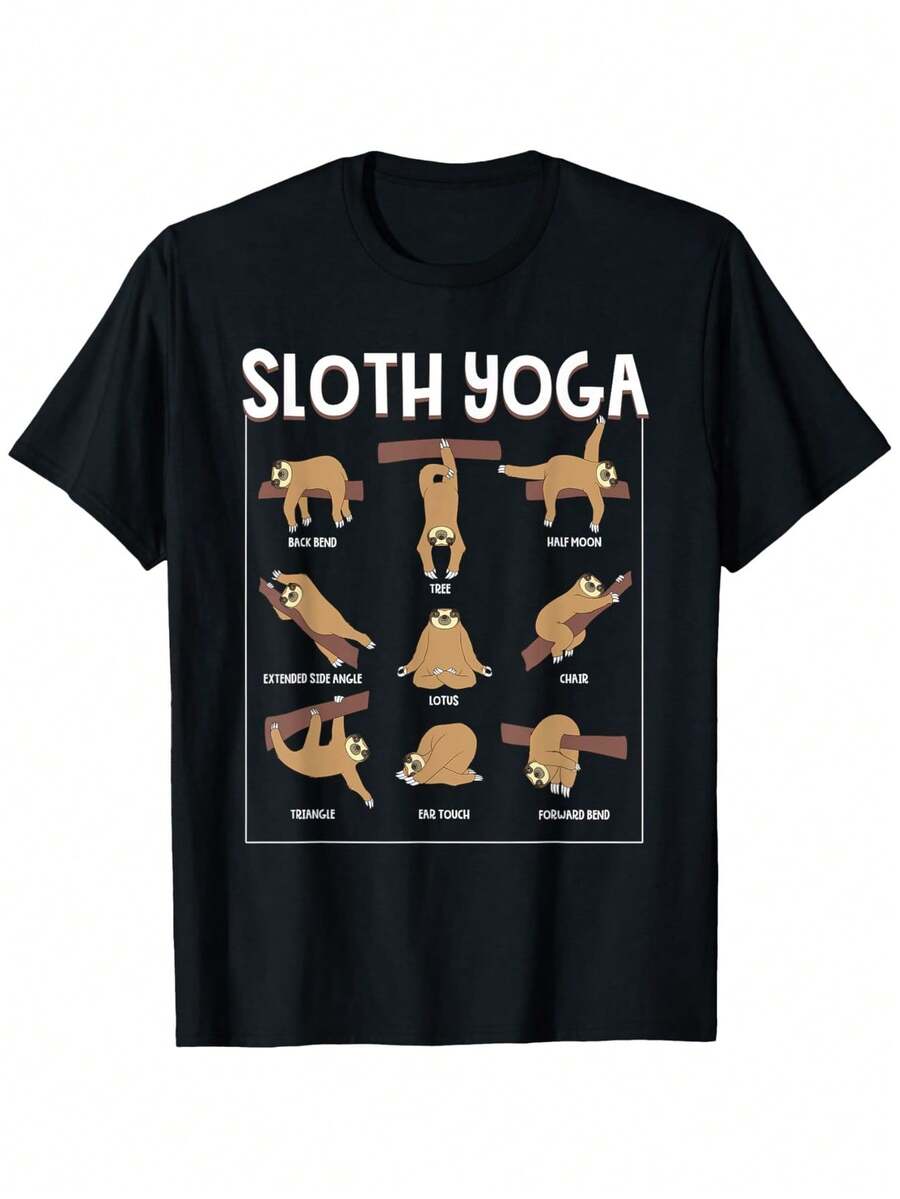 Funny Sloth Yoga Graphic T-Shirt For Men & Women – "SLOTH YOGA" Design, Comfortable Cotton Crew Neck Tee, Casual Summer Wear, Perfect Gift For Animal & Yoga Lovers - 黑色 - 查看 1