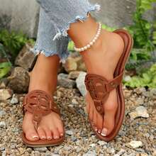 Womens Slides Sandals Flat Flip Flops Summer Casual Beach Comfortable Shoes - 棕色 - 查看 8