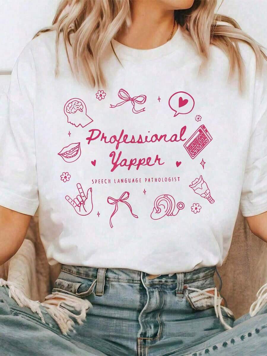 Women Cotton Tshirt Professional Yapper Funny Speech Language Pathologist SLP T-Shirt Comfort Tshirt Women - 白色 - 查看 1