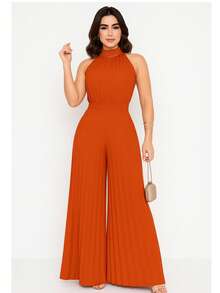 Pleated Jumpsuit Perfect For Parties And Weddings - Terracotta - View 2