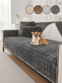 1PC Flannel Solid Color Checkered Quilted Sofa Cushion Non-Slip Seat Pad Machine Washable Sofa Cover, Suitable For Furniture Sofa Protection, Room Living Room Office Bedroom Decoration Modern Minimalist Style, Fits 1-4 Seater Modular Sectional Sofa Cover Pad - Multicolor - View 3