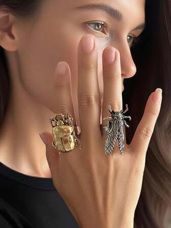 1 件复古合金瓢虫可调节戒指，用途广泛，适合日常佩戴