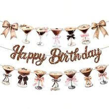 D3 Pcs Espresso Martini Party Banner Garland Espresso Martini Glasses Happy Birthday Party Banners For Martinis Birthdays Decorations Coffee CocktailThemed Cup Garlands For Bachelorette Party Supplies10 - 棕色 - 查看 2