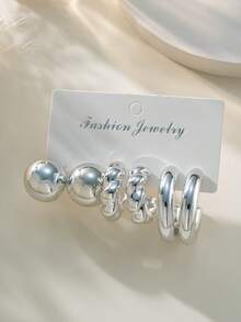 2-6-18pcs/Set Fashionable Silver Geometric Twist C-Shape Teardrop Hoop Earrings Set, Versatile Stoned-Free Earrings For Daily Wear And Gift