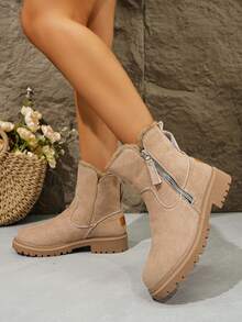 25 pièces Bottes de neige classiques, antidérapantes et chaudes, en daim synthétique, style western polyvalent avec fermeture éclair latérale, chaussures de sport d'extérieur pour femmes pendant les vacances