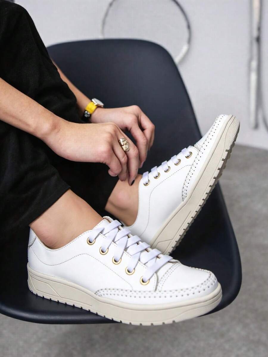 Women's Comfortable Casual Genuine Leather Fashion Sneakers - trắng - Xem 1
