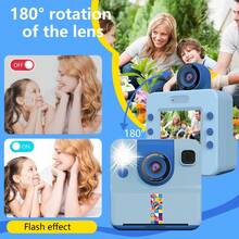 1pc Kids Camera Instant Print, Print Paper, 2.4" Screen Instant Camera For Kids Ages 6-12,1080P, 180°Flip Lens,32GB Card- Christmas Birthday Present For Boys & Girls