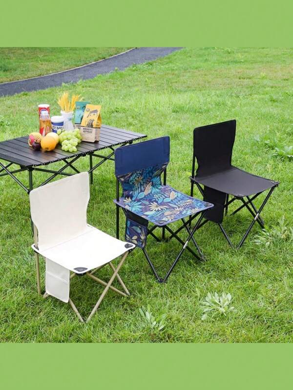 1 cadeira dobrável portátil ultraleve com bolsa de armazenamento e bolsos laterais, com encosto - uso interno/externo, estrutura de aço inoxidável, assento de tecido Oxford impermeável, instalação rápida, perfeita para camping, praia, piqueniques, pesca, atividades ao ar livre e mochilão, ideal para quintal, móveis de camping, assento portátil, sofá de camping