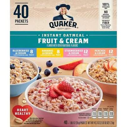Quaker Instant Oatmeal Fruit & Cream, Variety Pack 42.3 Oz., 40 Pk