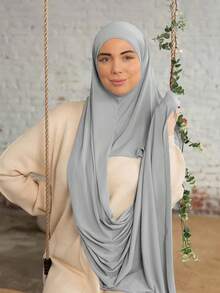 1pc Women's Solid Color Instant Jersey Hijab - Solid Color - View 10