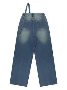 Women's Y2k Retro Street Loose Belt Straight Jeans Distressed Washed Casual Jeans