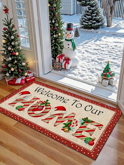 1pc Christmas Rug, Christmas Element Carpet, Anti-Slip Festival Door Mat, Soft, Comfortable, Easy To Clean, Home Decor Suitable For Bedrooms, Living Rooms, Dining Rooms, Bathroom Entrances, Laundry Rooms