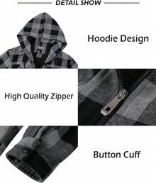 Mens Flannel Hooded Jacket Sherpa Lined Zip Up Hoodies For Men Plaid Shirt Jackets Warm Thick Fleece Coat With Pocket
