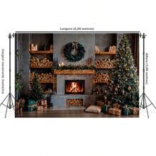 Horizontal Photographic Background For Photo Shoots Sublimated Fabric 3D Fireplace Garland Realistic Christmas Scene 2.20x1.50cm - FF-3265 - 查看 2