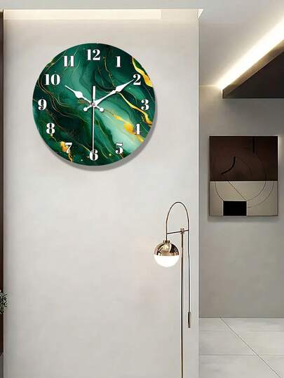 Emerald Groen Marble Texture Wooden Wand Clock, Abstract Art Silent Living Room, Bedroom, Kitchen, Office ation, Moderne Home Ideal Birthday 10 12 Inches Optional view 3