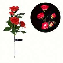 1 Stück 5-köpfige Outdoor Solar betriebene wasserdichte Rosenlichter, erhältlich in Rot, Gelb, Weiß, Blau und Pink, geeignet für Garten, Rasen, Hof und Veranda Dekoration - 5 Rosen auf dem Boden gepflanzt - Übersicht 13
