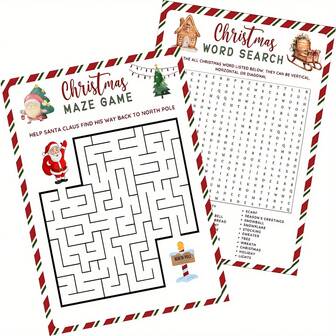 10pcs/20pcs/30pcs,Christmas Party Game Sets - Double-Sided Word Search And Maze Cards, Suitable For Family Gatherings And Classroom Fun
