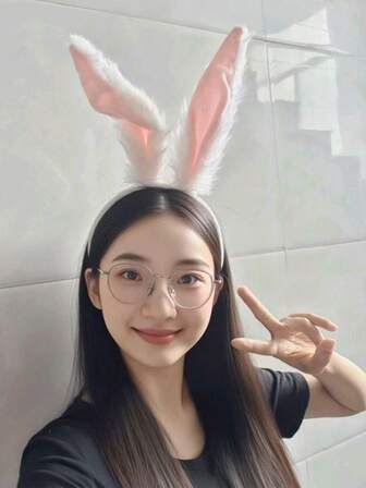 1 st vitt sött plyschpannband med kaninöron, kreativa håraccessoarer med djuröron, lämpliga för halloween, festivaler, fester, föreställningar, mångsidig, elegant för daglig användning