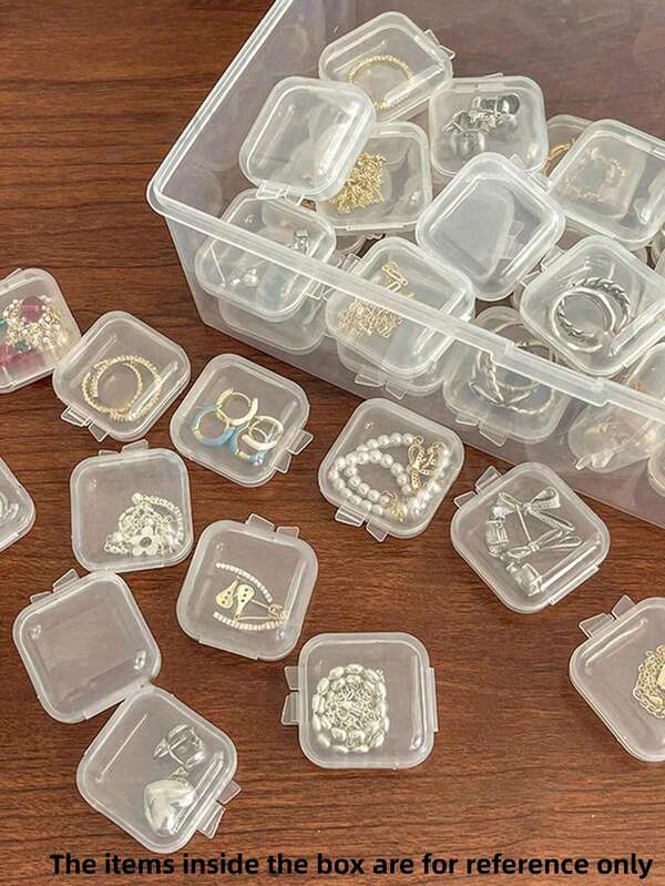 1/50 piezas Caja de almacenamiento de joyas cuadrada mini, organizador de joyas de plástico transparente con tapa con bisagras, para almacenamiento de otros artículos pequeños, caja de almacenamiento de manualidades, utilizada para guardar aretes, anillos, collares, decoración y almacenamiento de joyas, objetos pequeños u objetos varios para organización de escritorio, regalos para mujeres, accesorios de viaje