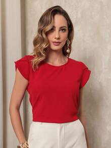 DUOUNO MODAS - SHORT SLEEVE BLOUSE IN DUNAS FABRIC WITH RUFFLE ON THE SLEEVE - WOMEN'S BLOUSES - Dark Red - View 1