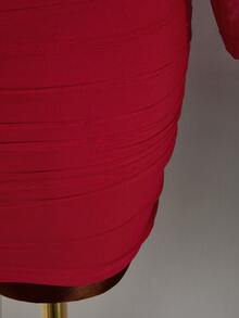 Vestido curto vermelho sexy feminino, ombro de fora, justo, com mangas longas de malha, bainha franzida e enfeite de rosa 3D – traje elegante para festa, encontro, baile de formatura, dia dos namorados