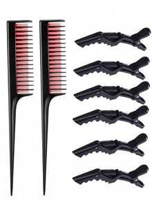 2 件装女士三头蓬松梳，塑料尖尾梳，耐热，适用于浓密细软发质，可打造蓬松造型，打造层次感；另附 5 个鳄鱼夹，用于造型。 - 彩色 - 查看 10