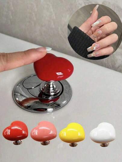 1pc Heart-Shaped Toilet Tank Auxiliary Button, Water Tank Extended Flushing Switch Assistant Bathroom Decor Fall Decor Halloween Christmas For Holiday Gift Giving