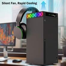 Ventilador de refrigeración ajustable para la consola  Series X. Función de control inteligente de la temperatura. Efecto de iluminación RGB. Radiador con gancho para auriculares. - Negro - Ver 2
