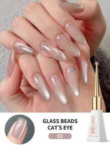 1瓶10毫升玻璃珠全息闪粉猫眼磁性指甲油凝胶，磁性星空效果夏季凝胶指甲油，可卸UV/LED指甲油，适用于家庭美甲沙龙DIY美甲 - 不含磁棒 - 杏色 - 查看 7