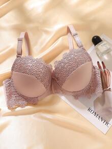 3pcs Lace Patchwork Solid Color Sexy Women's Bras, Gather Bust BC Cup, French Elegant Ladies Underwear With Underwire - Multicolor - View 3