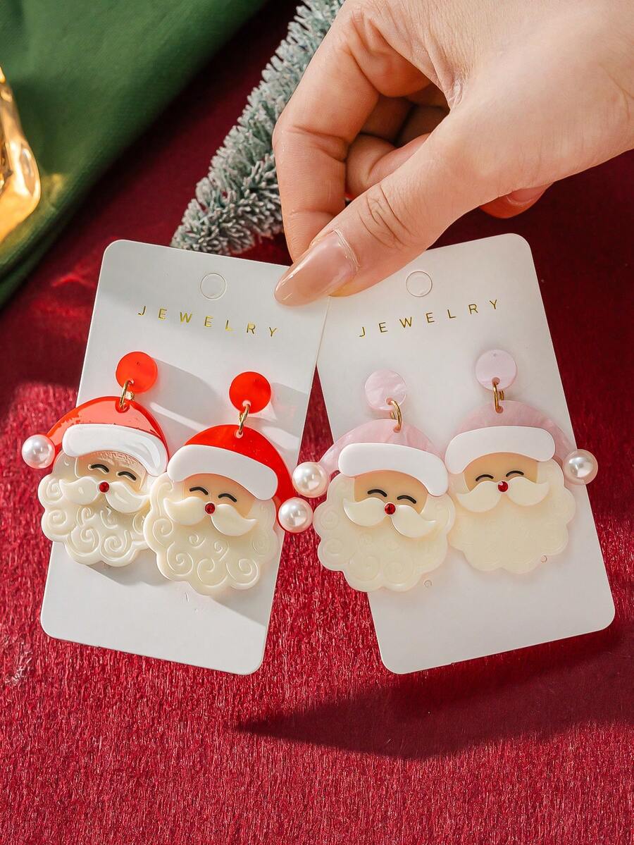 1 Pair Women's Holiday Earrings, Lightweight & Cute Santa Claus Pendant Earrings, Suitable For Parties, Holidays, Christmas Wear And Gifts