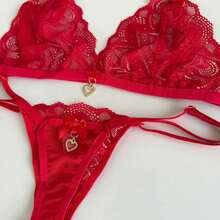 Sexy Backless Set With Pendant Detail And Thong - 紅色 - 查看 5