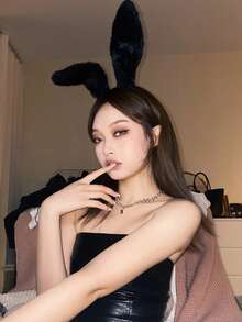 1 件毛绒超大黑色兔耳朵头带，化妆舞会、万圣节、复活节角色扮演、女仆/兔女郎服装的服装配饰 - 黑色 - 查看 4
