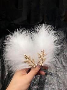 2个优雅羽毛发夹 - 珍珠羽毛设计，浪漫发夹，新娘头饰，公主舞会发饰，芭蕾舞风格羽毛发夹，适合女性和女孩，舞蹈表演，新娘，角色扮演，派对，也是送给家人和朋友的完美礼物，情人节配饰，婚礼发饰 - 彩色 - 查看 8