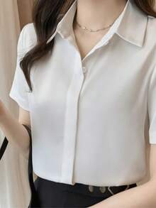 Elegant Design Sense Mature Hong Kong Style Women Shirt - White - View 6