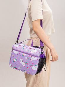 1PC Color Cartoon Printed High-Value And Large Capacity Insulated Lunch Bag, Portable Hand-Held One Shoulder Cross Body Insulated Bag With Shoulder Strap, Fresh-Keeping Ice Bag, Lunch Box And Bento Bag, Suitable For Work And Outdoor Activities - Multicolor - View 3