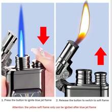 TODINIO Encendedores de antorcha Recargables repetidamenteMágicos de dragón de Doble Llama con Herramientas de Ajuste encendedores a Prueba de Viento con Ventanas de Combustible visibles - Nergo - Ver 2