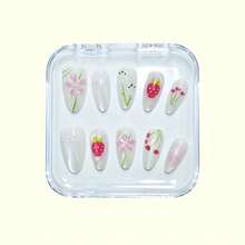Handmade Bunny Nail Set, Three-Dimensional Flowers And Cute Strawberry Design, Ultra-Thin And Residue-Free, Sweet And Glossy For A Chic Look - Cute Strawberry - View 7
