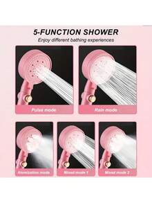 1pc/3PCS High-Pressure Shower Head And Hose And Bracket Set, High-Pressure Rain Shower Head Combination, Five Water Spraying Modes, Powerful Bathroom Shower Head, With Powerful Spray, Small Silicone Nozzle, Water-Saving Hand-Held Shower Head, Wall Mounted, Plastic, Round Design, 1.6GPM Dry Skin And Hair, Bathroom Accessories,