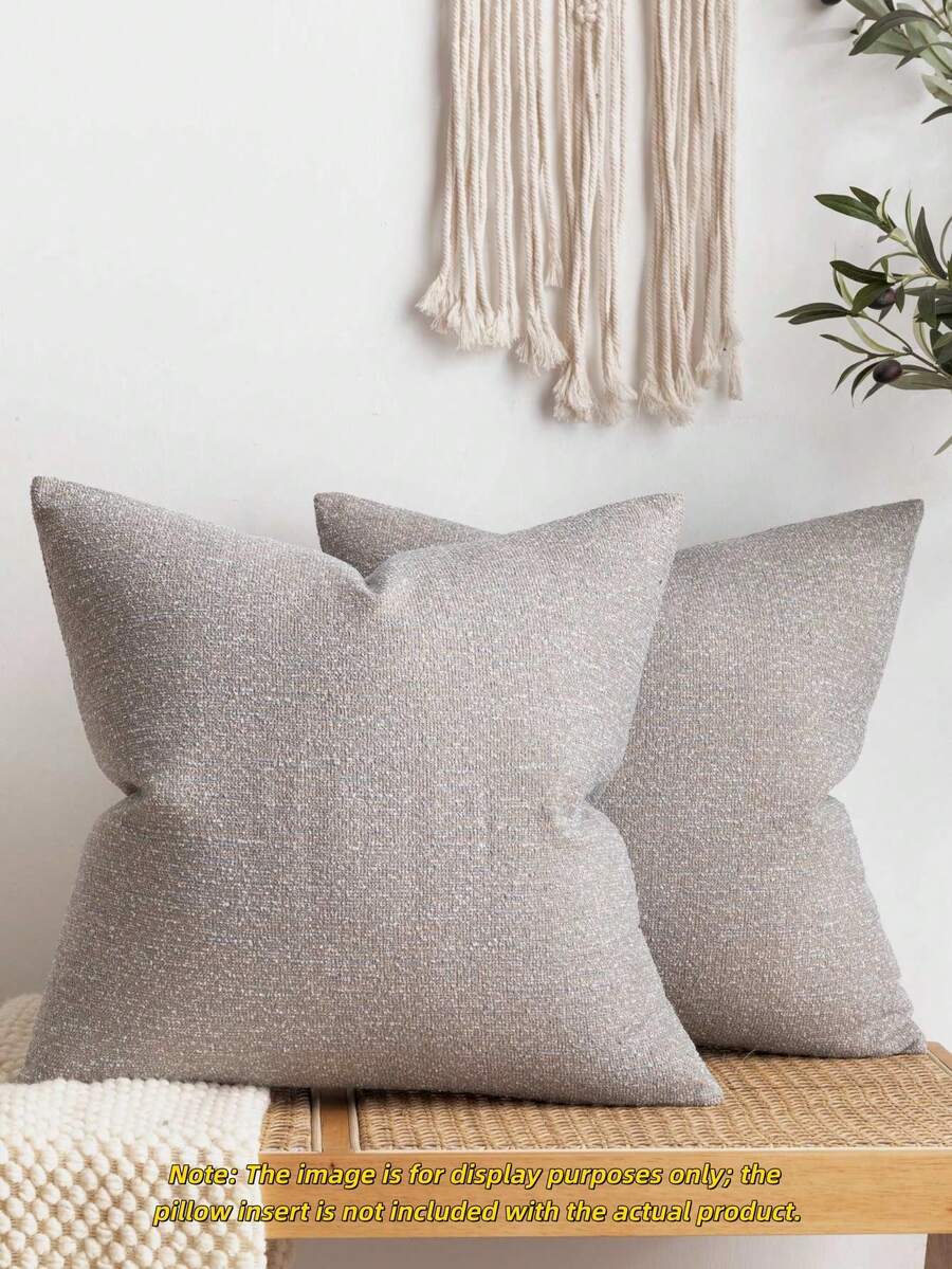1pc Decorative Faux Linen Light Gray Pillow Cover, Modern Farmhouse Style Throw Pillow Case, Rustic Woven Texture, Suitable For Living Room, Bedroom, Car, Bed, Chair, Sofa Cushion - Light Grey - View 1