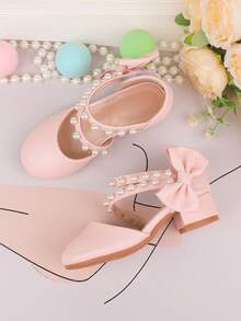 Mädchen Mode Rosa Schleife Klobige High Heel Mary Jane Schuhe, Perlen Prinzessin Kleiderschuhe für alle Jahreszeiten, formelle Party Aufführung Hochzeit Bankett Abendparty, süße niedliche Blumenmädchen Schuhe für Kleinkinder, Kinder, große und kleine Mädchen, vielseitige Kleiderschuhe - Pink - Übersicht 3