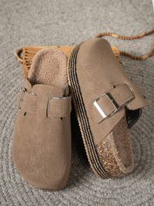 Pantuflas de tela de unicolor para uso casual en el hogar, otoño/invierno