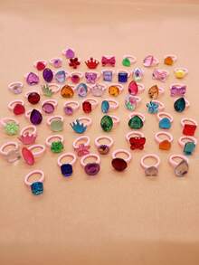 10pcs/Set Mixed Princess Rings Set, Suitable For Girls - Colorful Resin And Crystal Rings, Ideal For Parties And Gifts (Colors Random, No Box Included)
