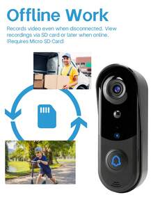 WiFi Doorbell Camera Wireless, Wireless Indoor Chime, 1080P Live Video, 1080P Night Vision, Free Cloud Storage, 32GB Micro SD Card, Motion Detection And Ai Human Detection, 2.4Ghz WiFi Only, Weather Resistance, Easy To Installation - màu đen - Xem 8