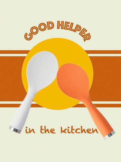Silicone Standing Rice Spatula With Non - Stick Paddle, Heat Resistant Rice Cooker Spoon, Serving Spoon For Grains, White And Orange Silicone Non-Stick Rice Spatula - Ideal For Home Use, Vertical Design For Easy Handling, Hanging Or Standing, Perfect Rice Spatula
