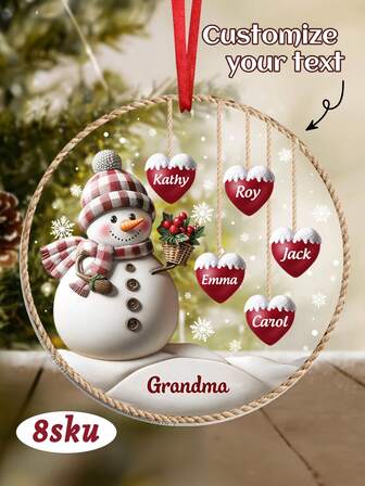 Personalizowane ozdoby świąteczne z imionami 1-8, spersonalizowane akrylowe zawieszki z bałwankiem, prezenty świąteczne dla rodziny i przyjaciół oraz ozdoby choinkowe, ozdoba świąteczna z bałwanem, spersonalizowana ozdoba choinkowa, spersonalizowana dekoracja choinkowa, prezent świąteczny, spersonalizowane prezenty, wielofunkcyjne, trwałe, ozdobne, wielokrotnego użytku, wykwintne, stylowe, wysokiej jakości, kolorowe, nowoczesne, niestandardowe, spersonalizowane, niepowtarzalne, idealne prezenty dla niego, idealne prezenty dla niej, chłopaka, taty, dziewczyny, mamy, rodziny, przyjaciół, herbaciarni, domu, ogrodu, biura, na rocznice, na Walentynki, na Dzień Matki, na urodziny, na Dzień Ojca, na ukończenie szkoły, na ślub, na parapetówkę, kalendarz świąteczny